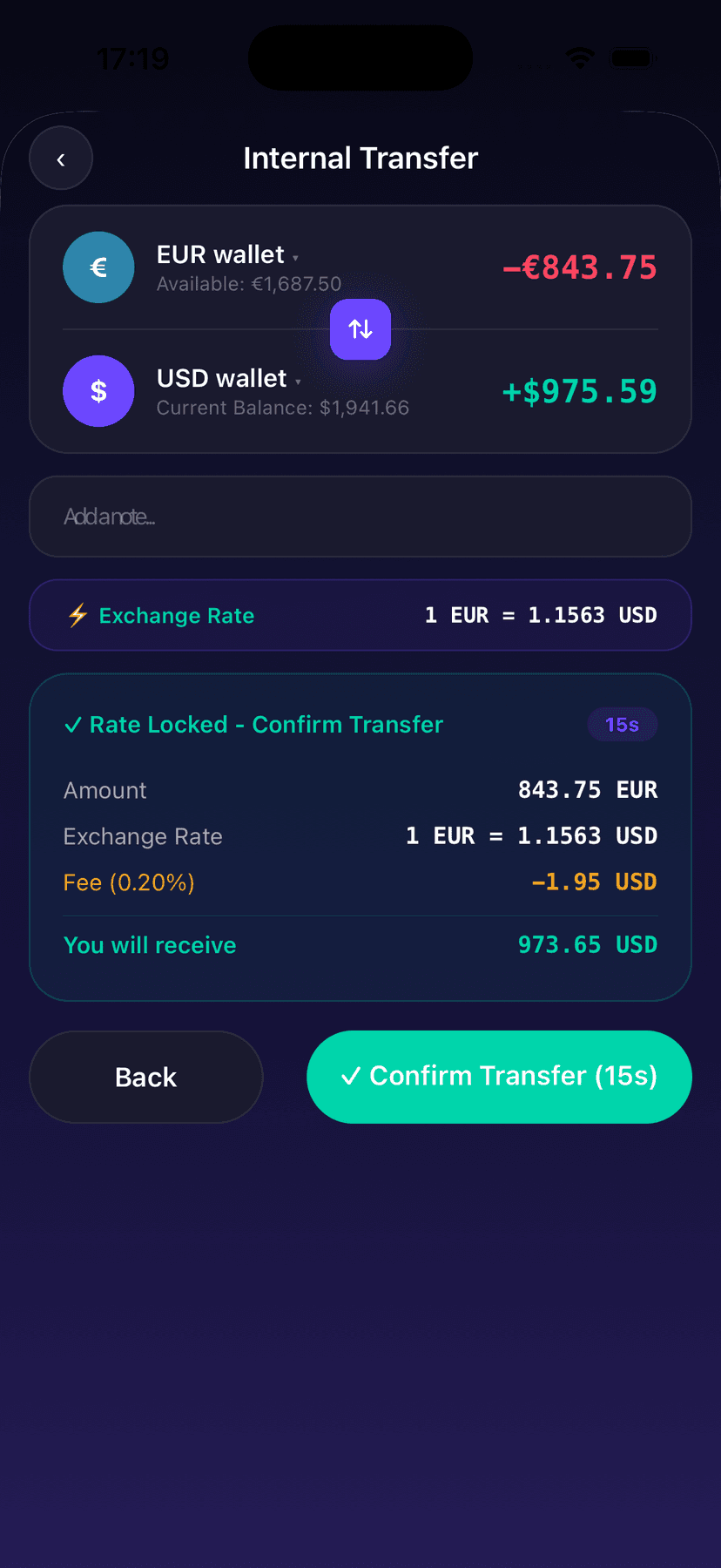 Currency exchange screen